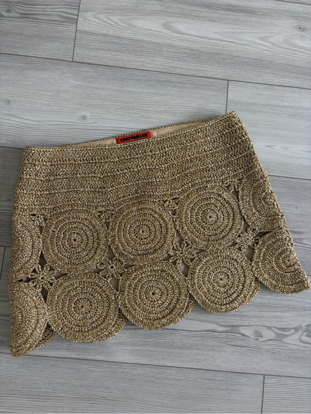 Simon Miller Metallic Gold Crochet Beep Beep Mini Skirt
